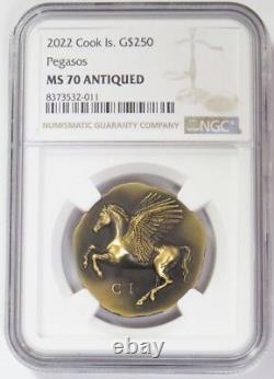 2022 Gold Cook Islands 199 Minted $250 High Relief Pegasus Ngc Ms 70 Antiqued