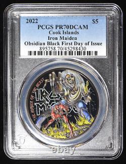 2022 PCGS PR 70 DCAM Cook Islands Iron Maiden Obsidian Black First Day