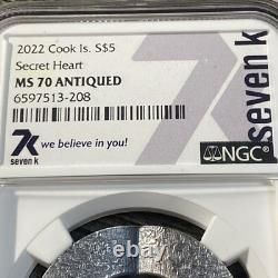 2022 S$5 Cook Island Secret Heart NGC Ms70 Antiqued 1oz Silver K7 Only 2002 Made