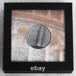 2022 SILVER COOK ISLANDS $10 LEANING TOWER OF PISA 2oz ANTIQUED COIN BOX COA