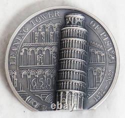 2022 SILVER COOK ISLANDS $10 LEANING TOWER OF PISA 2oz ANTIQUED COIN BOX COA