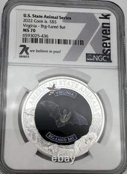 2022 SILVER COOK ISLANDS $5 VIRGINIA BIG EARED BAT STATE ANIMAL 1oz NGC MS 70