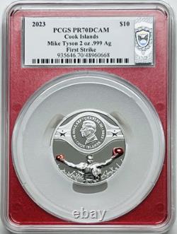 2023 $10 Cook Islands Mike Tyson 2 Oz Silver Proof Pcgs Pr70 First Strike Signed