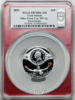 2023 $10 Cook Islands Mike Tyson 2 Oz Silver Proof Pcgs Pr70 First Strike Signed