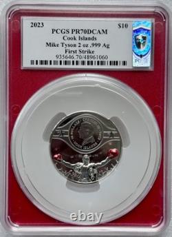 2023 2 oz Cook Islands Silver Mike Tyson Coin with Autograph PCGS PR70 DCAM