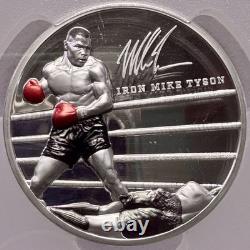 2023 2 oz Cook Islands Silver Mike Tyson Coin with Autograph PCGS PR70 DCAM