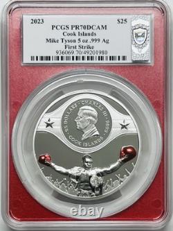 2023 $25 Cook Islands MIKE TYSON 5oz SILVER PROOF PCGS PR70 FIRST STRIKE SIGNED
