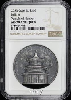 2023 Cook Island $10 Silver Bejing Temple of Heaven 2 oz NGC MS-70 Antiqued