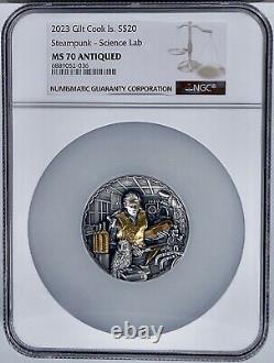 2023 Cook Island $20 Steampunk Science Lab 3 Oz Silver Antiqued Gilt NGC MS 70