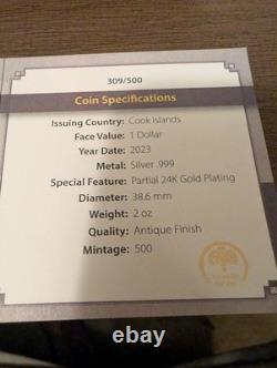 2023 Cook Islands $1 Norse Gods Freyr 2 oz. 999 Silver Coin in OGP 24 kt plate