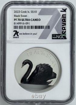 2023 Cook Islands $10 Black Swan 2 Oz Black Proof Silver High Relief NGC PF70