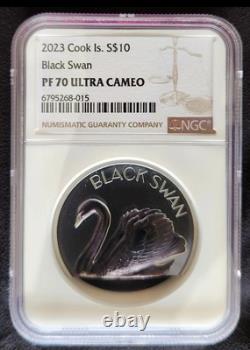 2023 Cook Islands $10 Black Swan 2oz Black Proof Silver High Relief NGC PF70 OGP