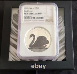 2023 Cook Islands $10 Black Swan 2oz Black Proof Silver High Relief NGC PF70 OGP