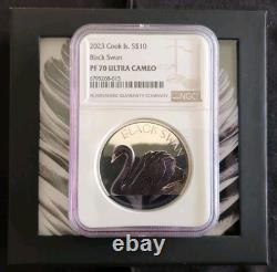 2023 Cook Islands $10 Black Swan 2oz Black Proof Silver High Relief NGC PF70 OGP