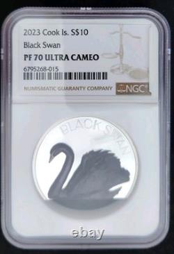 2023 Cook Islands $10 Black Swan 2oz Black Proof Silver High Relief NGC PF70 OGP