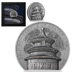 2023 Cook Islands 2 oz Silver Temple of Heaven Coin Antiqued. 999 Fine withBox &