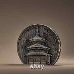 2023 Cook Islands 2 oz Silver Temple of Heaven Coin Antiqued. 999 Fine withBox &