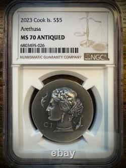 2023 Cook Islands $5 Arethusa 1 oz Silver coin NGC MS70 ANTIQUED With OGP