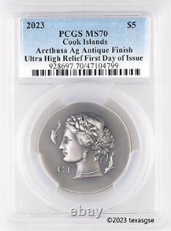 2023 Cook Islands $5 Arethusa Antiqued 1oz Silver Coin MS70 PCGS