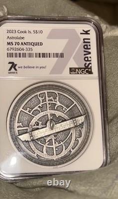 2023 Cook Islands Astrolabe 2 oz Silver Coin NGC MS 70 Antiqued Seven K 7k $10