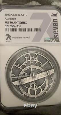 2023 Cook Islands Astrolabe 2 oz Silver Coin NGC MS 70 Antiqued Seven K 7k $10