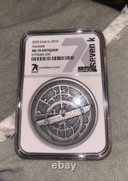 2023 Cook Islands Astrolabe 2 oz Silver Coin NGC MS 70 Antiqued Seven K 7k $10
