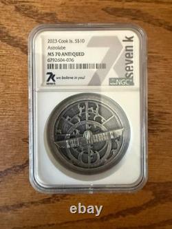 2023 Cook Islands Astrolabe 2oz Silver $10 Coin NGC MS70 Antiqued Seven K Holder