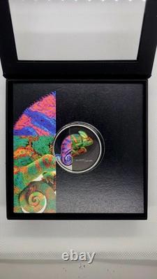 2023 Cook Islands CHAMELEON Electric Nature 1oz Silver Coin. PROOF 1500 Pieces