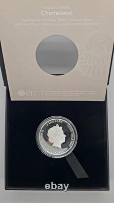 2023 Cook Islands CHAMELEON Electric Nature 1oz Silver Coin. PROOF 1500 Pieces