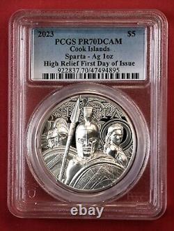 2023 Cook Islands SPARTA, 1 oz. Silver High Relief PCGS PR70 Box/COA Included