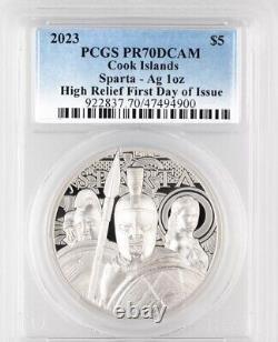 2023 Cook Islands Sparta High Relief Silver Coin PCGS PR70DCAM First Day Iss