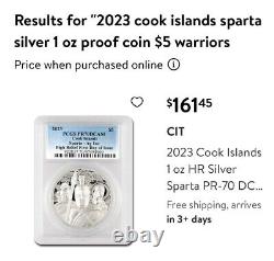 2023 Cook Islands Sparta High Relief Silver Coin PCGS PR70DCAM First Day Iss