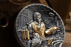 2023 Cook Islands Steampunk Science Lab 3 oz Silver Antiqued Gilded Coin