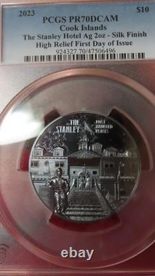 2023 Cook Islands The Stanley Hotel Ag 2 Oz Silk Finish High Relief PCGS PR70