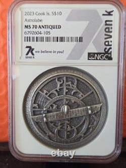 2023 NGC MS70 Cook Is. S$10 Astrolabe 2oz Antique finish Silver Coin