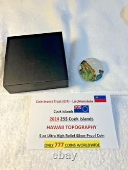 2024 25$ HAWAII TOPOGRAPHY 5 oz Ultra High Relief Silver Proof Coin-MINTAGE 777