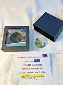 2024 25$ HAWAII TOPOGRAPHY 5 oz Ultra High Relief Silver Proof Coin-MINTAGE 777