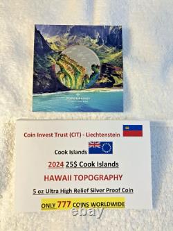 2024 25$ HAWAII TOPOGRAPHY 5 oz Ultra High Relief Silver Proof Coin-MINTAGE 777