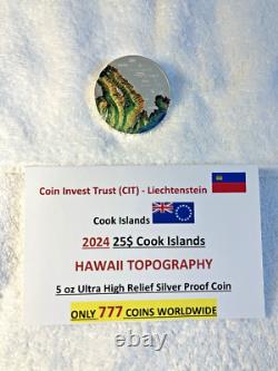 2024 25$ HAWAII TOPOGRAPHY 5 oz Ultra High Relief Silver Proof Coin-MINTAGE 777