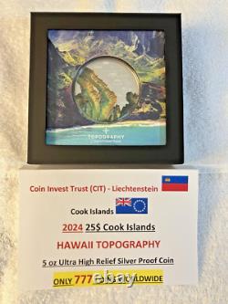 2024 25$ HAWAII TOPOGRAPHY 5 oz Ultra High Relief Silver Proof Coin-MINTAGE 777