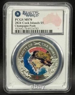 2024 $5 Cook Islands Champagne Falls 1 oz. 999 Silver PCGS MS70