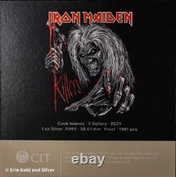 2024 $5 Cook Islands Iron Maiden Killers 1 oz Silver Proof Coin in OGP