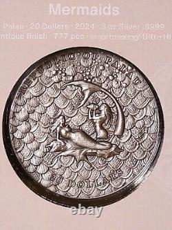 2024 Cook Island $20 3 Oz Silver Underwater Fantasy Mermaids Coin