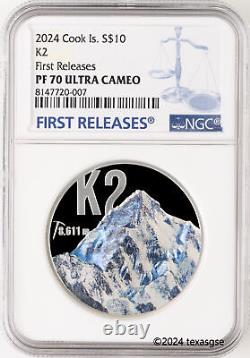 2024 Cook Islands $10 Peaks K2 Silver 2oz Coin NGC PF70 First Release