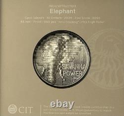 2024 Cook Islands $10 Reconstruction Elephant, 2oz 0.9999, Silver Proof Coin UHR