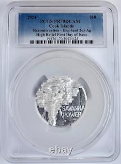 2024 Cook Islands $10 Silver 2 Oz $10 Elephant PCGS PR70 DCAM FDOI High Relief