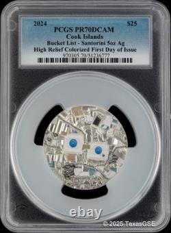 2024 Cook Islands 5oz Silver $25 Bucket List Santorini PCGS PR70 First Day