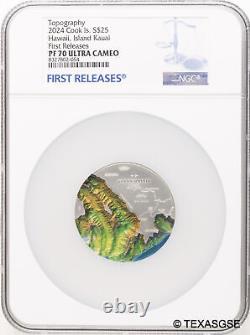 2024 Cook Islands 5oz Silver $25 Topography Hawaii NGC PR70 First Release