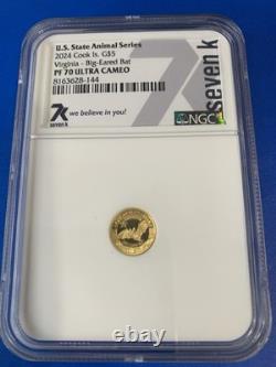 2024 Cook Islands G$5 Virginia- Big Eared Bat PF 70 ULTRA CAMEO. 5 G