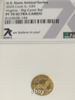 2024 Cook Islands G$5 Virginia- Big Eared Bat PF 70 ULTRA CAMEO. 5 G